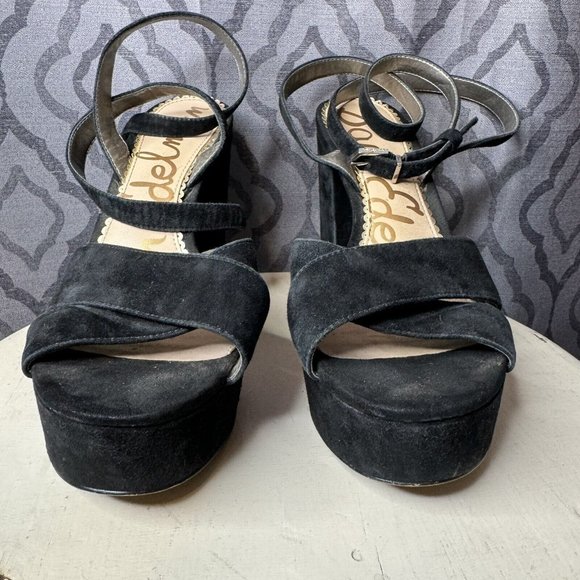 Sam Edelman Mara Velvet Platform Sandal Size 8 Heel Suede - Picture 4 of 11